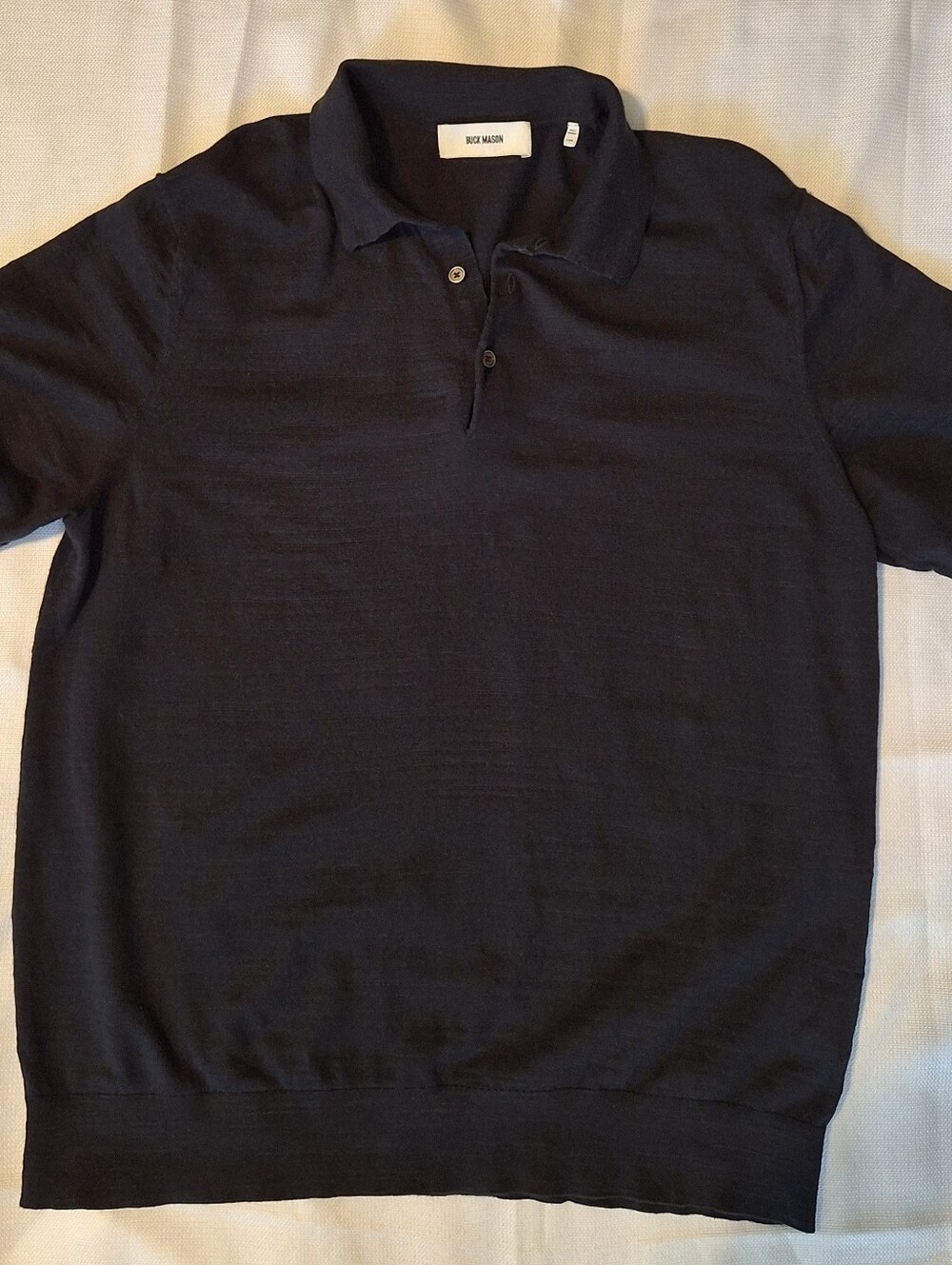 Buck Mason Men's short-sleeve knit sweater polo black 100% cotton size Large